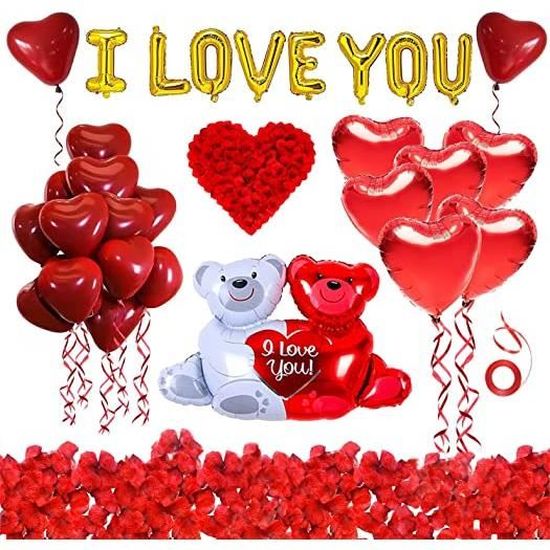 49pcs Ballon Coeur Rouge, Decoration Saint Valentin, Deco Romantique, Ballon
