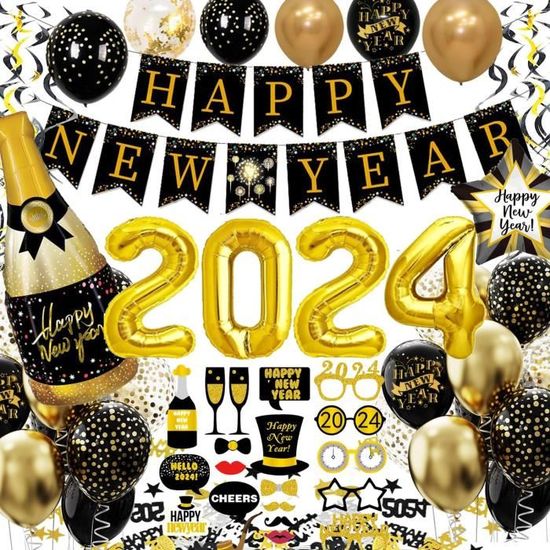 Nouvel An 2024 Decoration Fete, Deco Nouvelle Année, Happy New Year 2024  Ballon Kit, Accessoires De Bonne Année Bannière, Ph[u4191]