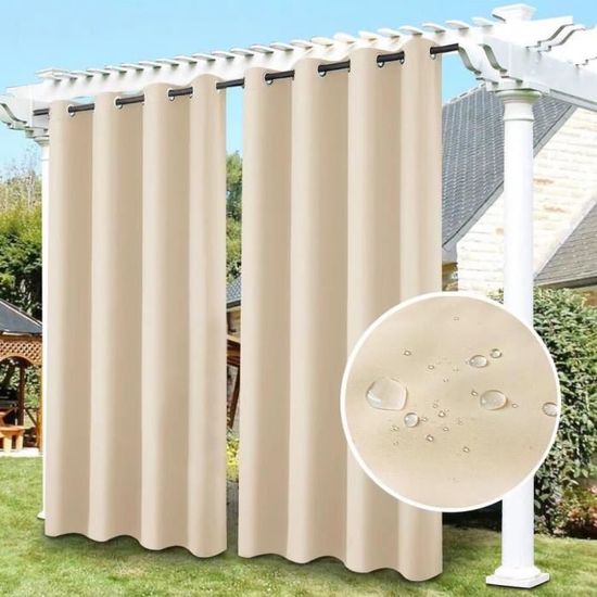 Lot De 2 Rideaux D'extérieur Occultants - 132x213 Cm, Polyester, œillets Acier - Pour Pergola, Terrasse, Jardin, Gazebo