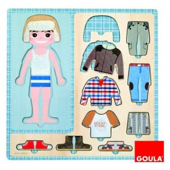 Puzzle en bois 10 pièces - Petit garçon s'habille - GOULA - Scène de vie - Enfant - 3 ans et plus