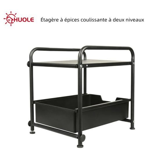 Étagère à épices coulissante à deux niveaux HUOLE en Plastique ABS Noir