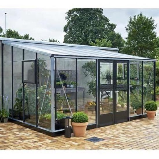 serre adossee veranda en verre trempe 12 9 m couleur silver base sans base cdiscount jardin