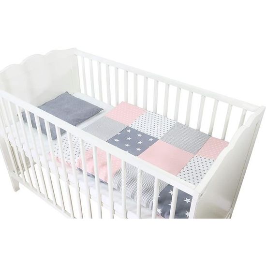 Makian Parure De Lit Bébé 80x80 Cm + Taie 35x40 Cm - 100% Coton Rose, Réversible Et Douce