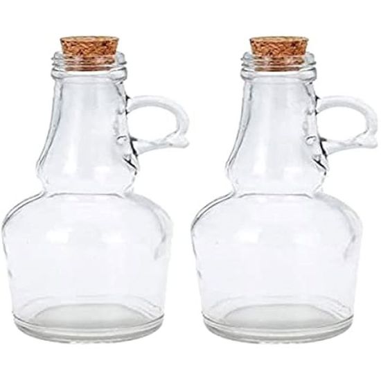 MGE Set Huile Et Vinaigre 2 Pièces - Bouteilles Verre 230ml Avec Bouchon Liège - Design Rétro Élégant