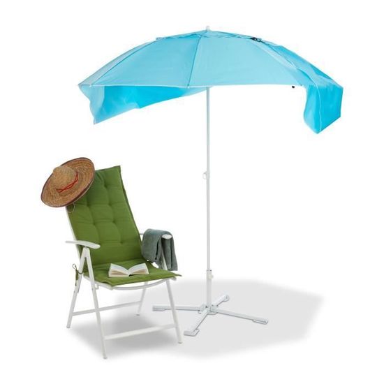 Relaxdays Parasol, abri de plage, Protection anti UV, Jardin, Terrasse, Avec sac de transport, Toile HxD 210x180cm, bleu