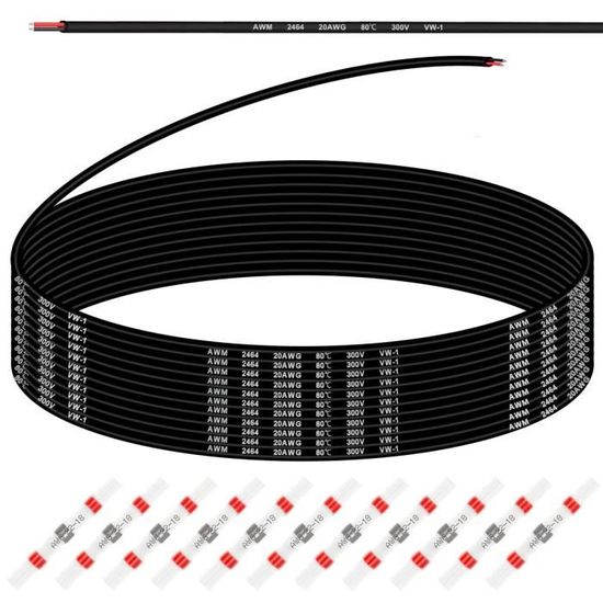 Rouleau De Fil électrique Silicone 20 AWG – Cuivre étamé, 6 Couleurs, 10m, Pour Projets électroniques