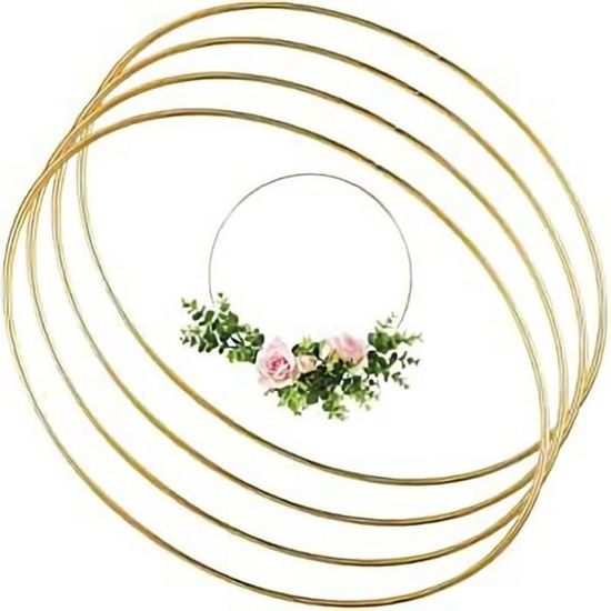 Le Cercle De Fer Lot De 6 Cerceaux Floraux En Métal De 30 Cm Avec Support En Bois Pour Table, Anneaux De Couronne Cerceau Floral En Metal