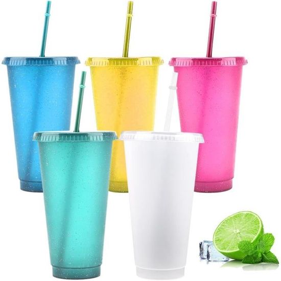 Lot De 6 Gobelets Réutilisables Pour Enfants Avec Pailles Intégrées - Couleurs Vives - Sans BPA - Parfait Pour Pique-nique, école, Maison
