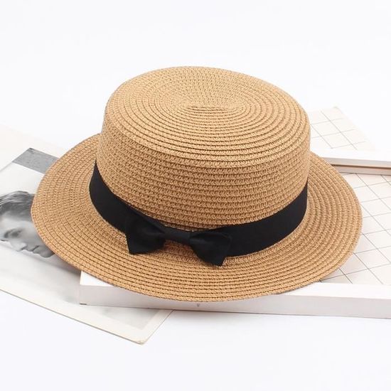 Grand Chapeau De Paille Femme Chapeau De Plage Paille Surdimensionné Femme - Bord Large 25 Cm - Noir - Protection UV - Léger Et Pliable Chapeau Soleil Surdimensionné été