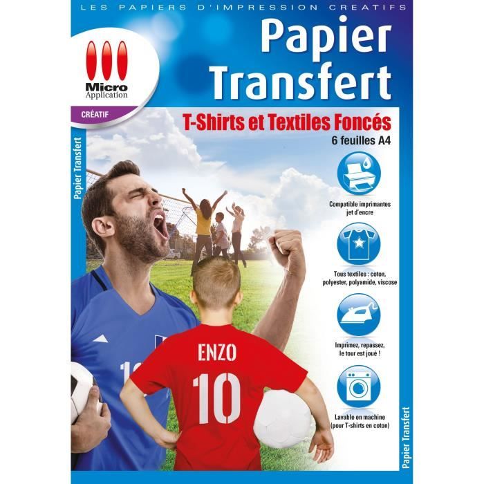 Papier Transfert T-Shirt pour Textiles de Couleur - 6 feuilles de papier A4 Transfert pour coton foncé