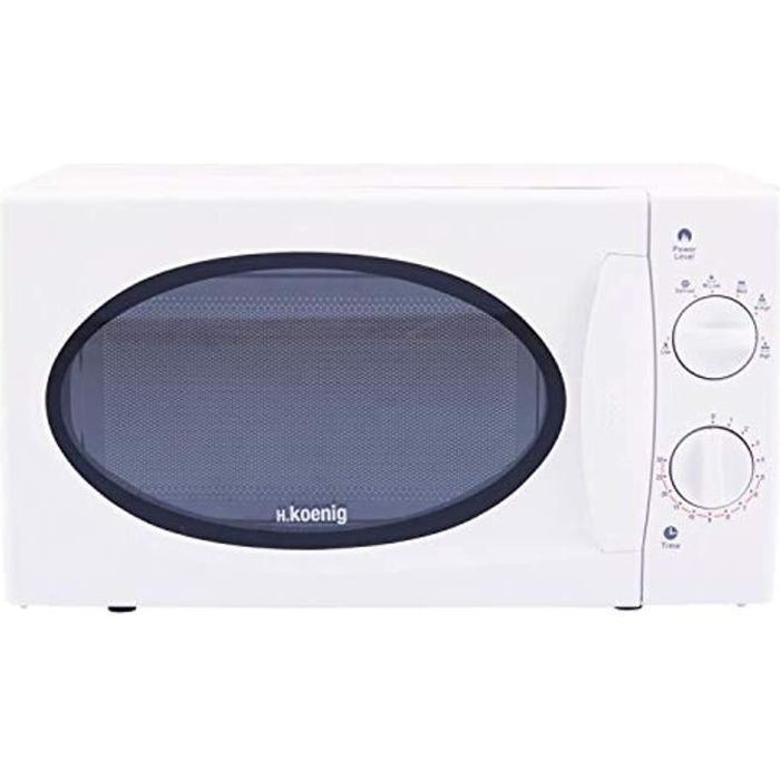 H.Koenig Micro-ondes VIO6 Compact 20L Blanc, Puissant 700W, Plateau tournant 24,5cm, Multifonction 5 niveaux de chauffe et fonction