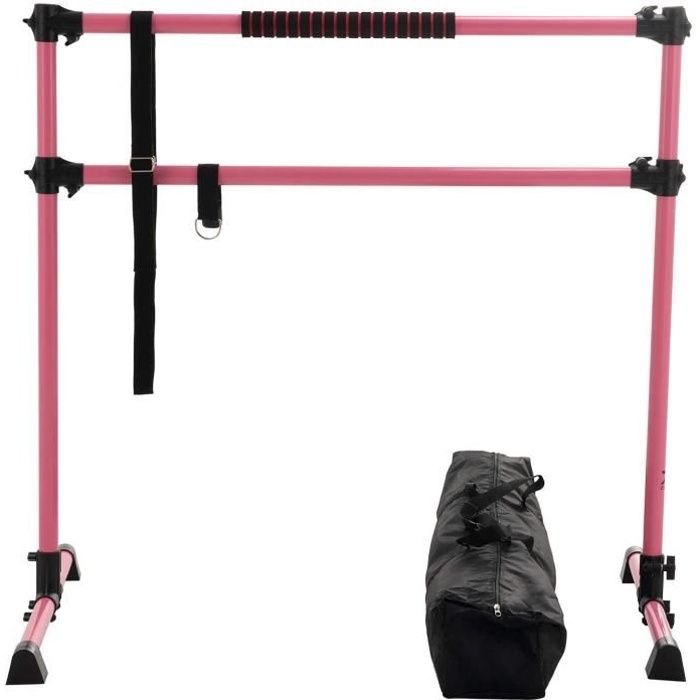 Double Barre de Danse Claissique Barre de Danse Ballet Portable de Hauteur Réglable Barre d’Exercice de Danse Enfant Adultes Rose