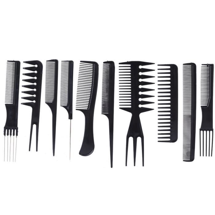 Kit de Coiffure Set 10 Peigne Fibre Carbone Professionnel pour Salon Coiffure Barbe Cheveux
