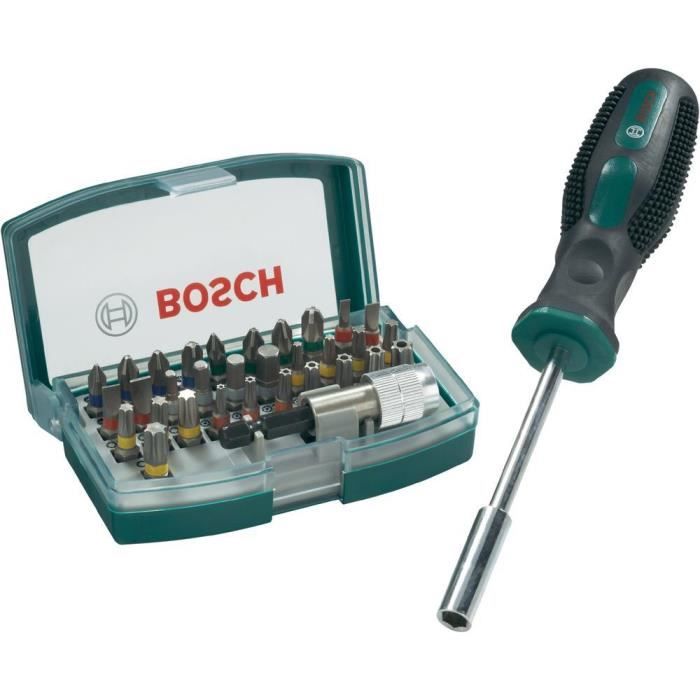 Jeu d'embouts 32 pièces Bosch Promoline plat, cruciforme Phillips, cruciforme Pozidriv, 6 pans intérieurs, Torx, Torx B