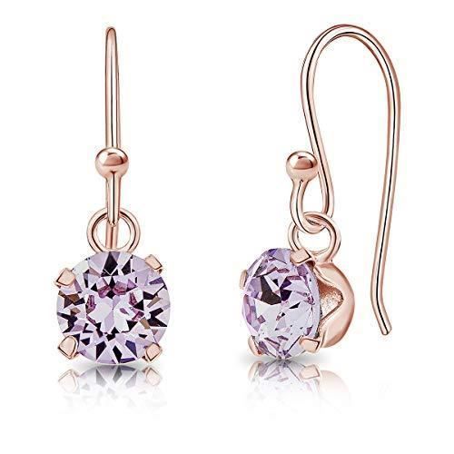 DTPsilver - Boucles d'oreilles Pendantes à Crochet en Argent Fin 925 Plaqué Or Rose et Cristaux de Swarovski® Elements Ronds - Diamè