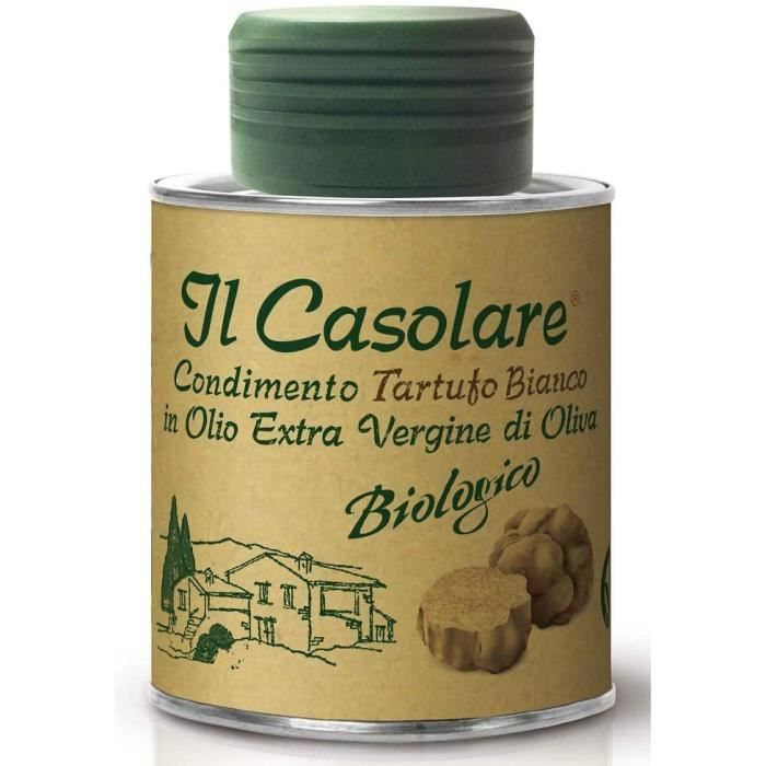Il Casolare - Huile Biologique de Truffe Blanche (100 ml) - Huile d'olive Extra Vierge non filtrée pressée à froid - Essence de Truf