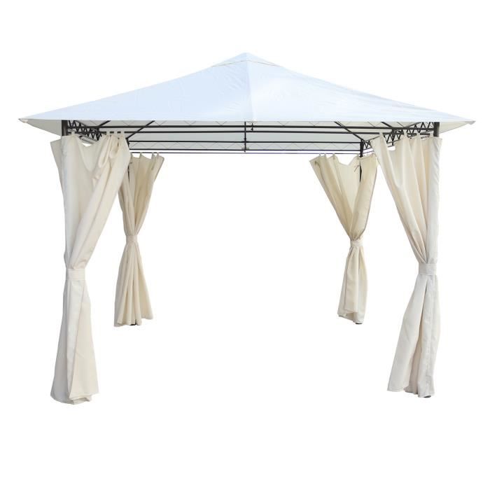 Tonnelle de Jardin Chillvert Milos - Tente pour Extérieur Acier 295x295x250 cm Rideaux Beige