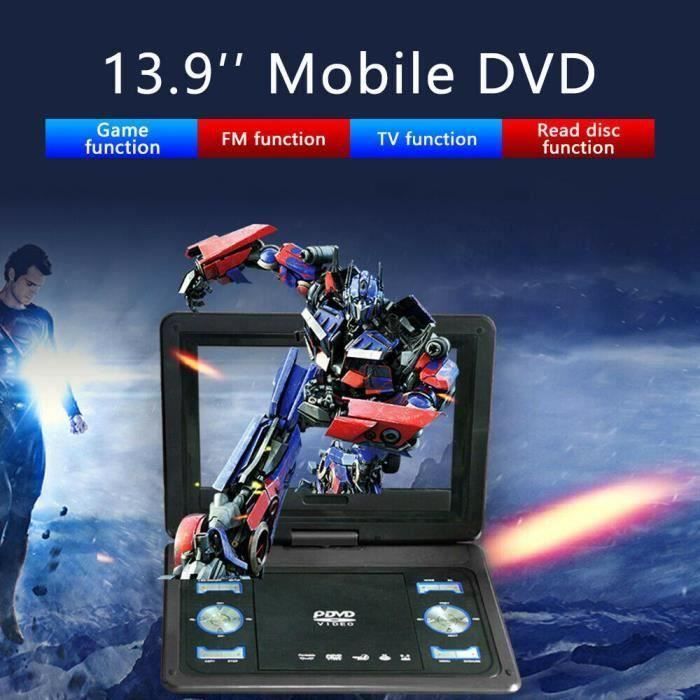 USLION Lecteur DVD portable-270 ° Écran rotatif 10.1- Noir, Lecteur mobile, 13,9 lecteur DVD portable HD standard européen noir
