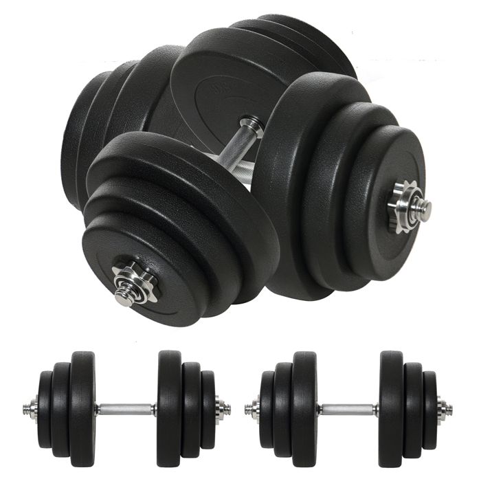 Ensemble d'haltères courtes total 36 Kg - barres incluses - entraînement musculaire & haltérophilie - acier HDPE noir