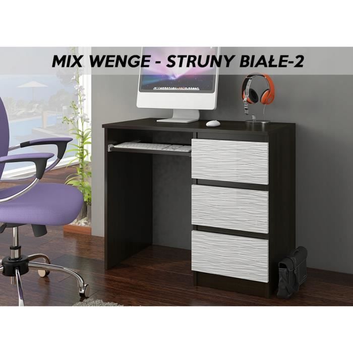 YORK 2WR- Bureau moderne informatique d'ordinateur 96x50x76 - Support clavier-3 tiroirs - Wengé Blanc