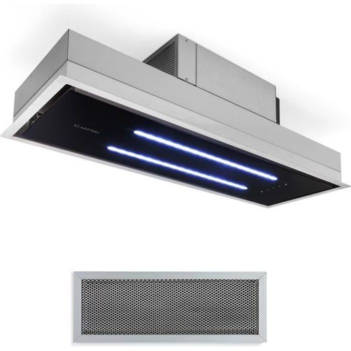 hotte aspirante - Klarstein 90cm - 410m3/h - 3 niveaux - Télécommande - Hotte sans évacuation - Hotte ilot - Classe C - Noire