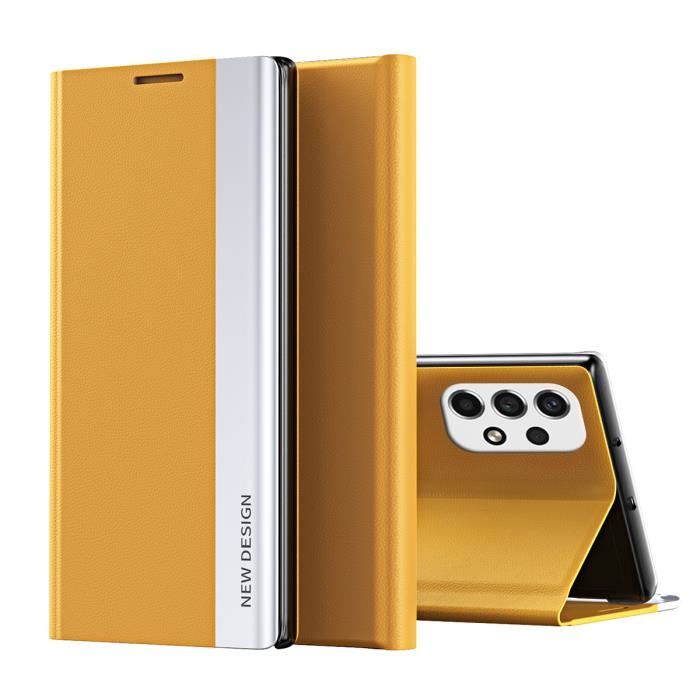 Coque pour Samsung Galaxy A13 4G Antichoc Protection Cuir PU + PC avec Standing Support Fenêtre Visible Jaune