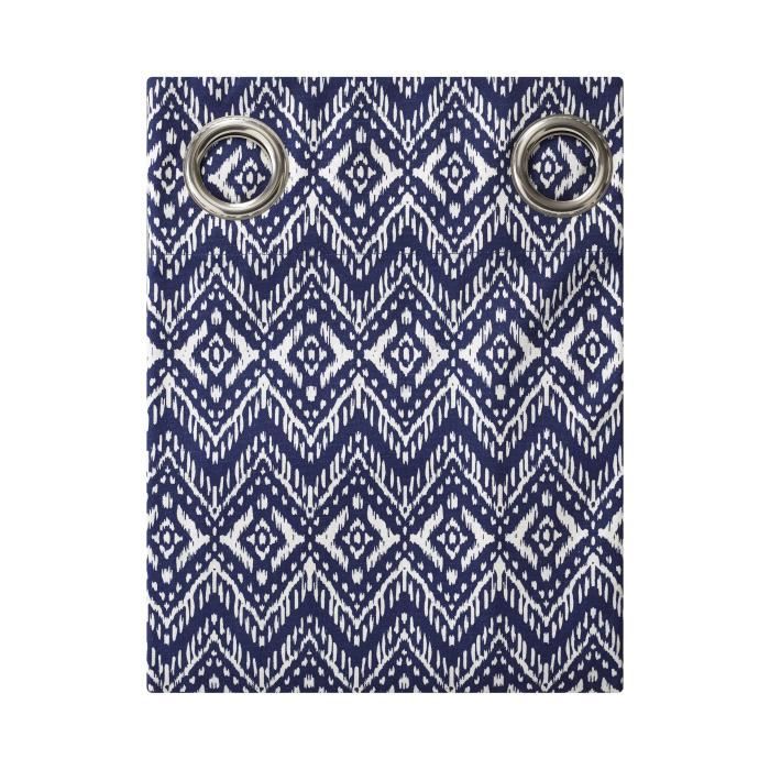TODAY Rideau Imprimé CYCLADES 140x240 100% coton Bleu et blanc