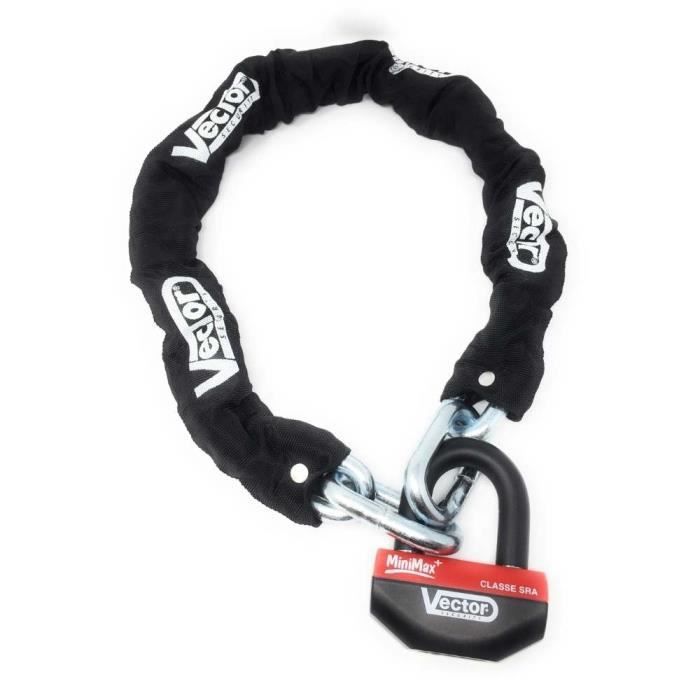 VECTOR - Kit Antivol Chaîne 1,10M + Cadenas/Bloque-Disque Minimax+ Classe SRA - Fiable et Résistant - Acier Solide - Durée de vi