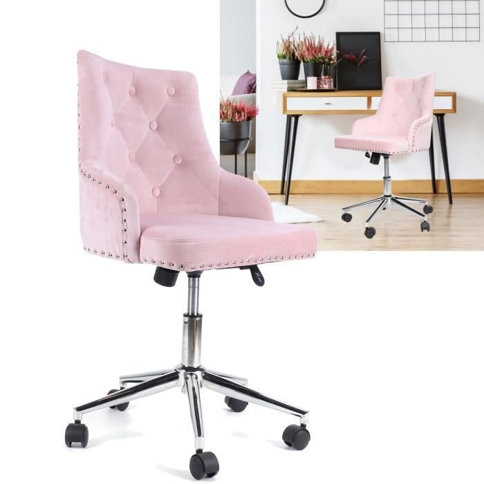 NOUVEAU Chaise de bureau Velours Rose Réglable Home Office Moderne Tendance Design Ergonomique Confortable