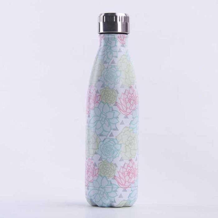Bouteille d'eau en Acier Inoxydable Fleur Imprimé Thermos 500ml Double Paroi Isolée sous Vide Gourde Isothermes - Style 76