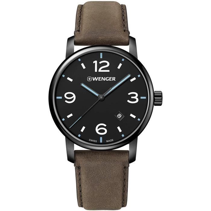 Wenger Homme Urban Metropolitan - Montre en Acier Inoxydable-Cuir avec Quartz, Analogue à la Fabrication Suisse 01.1741.135 6643