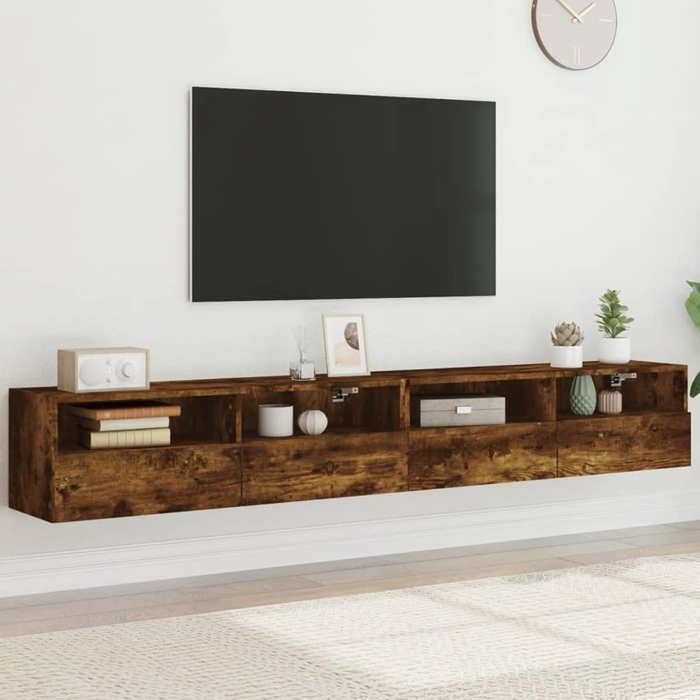 vidaXL Meubles TV muraux 2pcs chêne fumé 100x30x30cm bois dingénierie 836891
