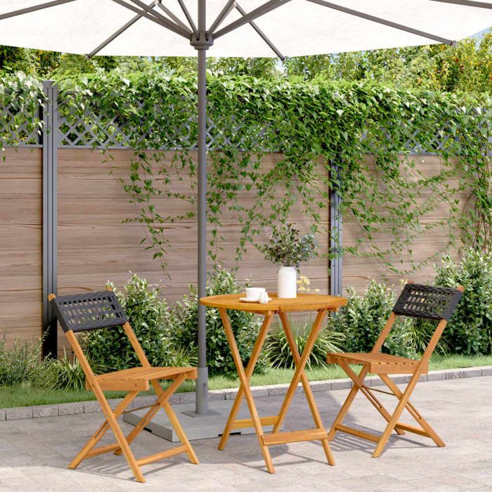 vidaXL Ensemble de bistro 3 pcs noir résine tressée et bois massif ensemble de bistro de jardin ensemble de balcon 3281838