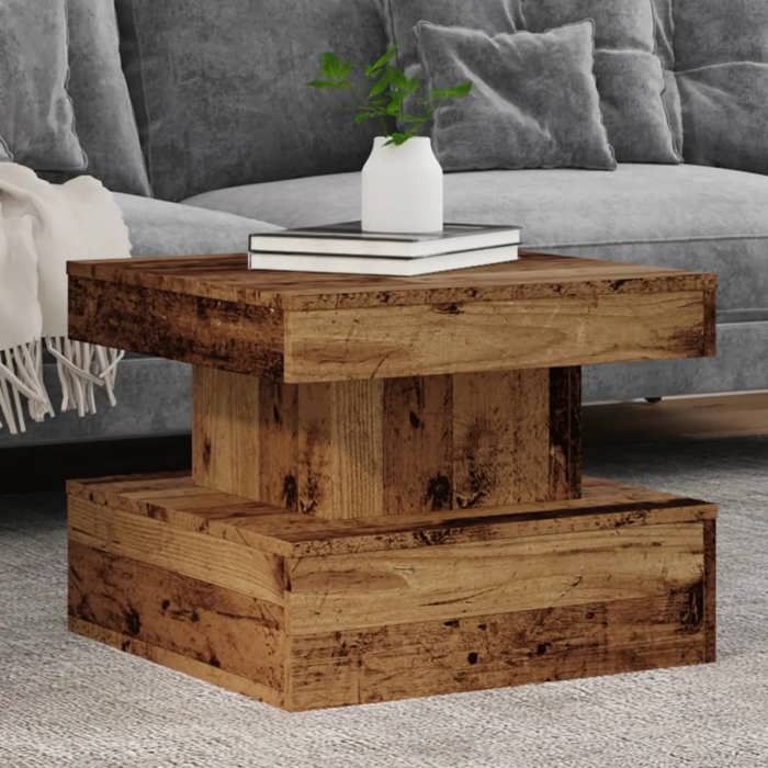 VidaXL Table basse avec lumières LED vieux bois 50x50x40 cm, table d