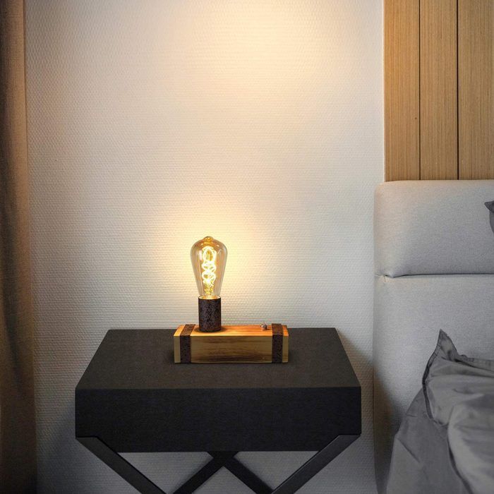 Lampe de table - NETTLIFE - Modèle vintage bois - E27 - Jaune - 20 cm