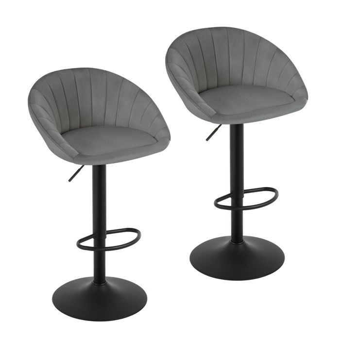 Tabouret Bar WOLTU - Lot de 2 - Tabouret Cuisine Pivotante en Velours - Réglable en Hauteur - Gris foncé W0ATT0868-2