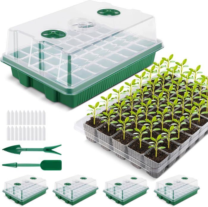 Mini Serre Avec Éclairage LED - 5 Bacs à Semis + Tapis Chauffant - Contrôle Humidité Et Minuterie