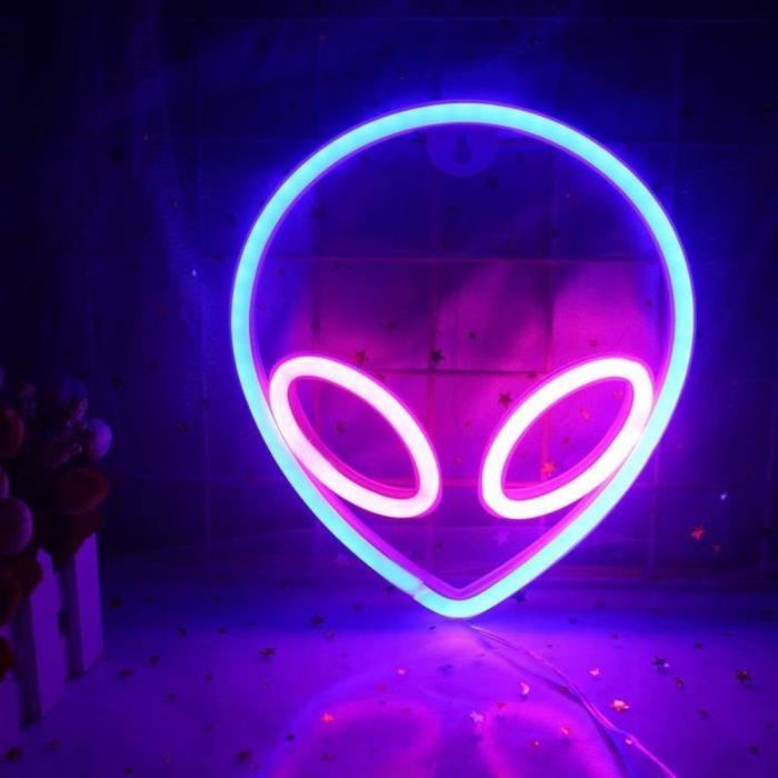 Panneau mural néon en forme de tête d’Alien à LED - Neon Light Alien LED NeonMurale Lumineuse Décorative