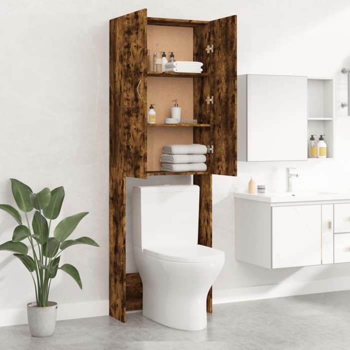 (ON SALE)Meuble haut de salle de bainMeuble WC pour machine à laver Chêne fumé 64x255x190 cm 23874