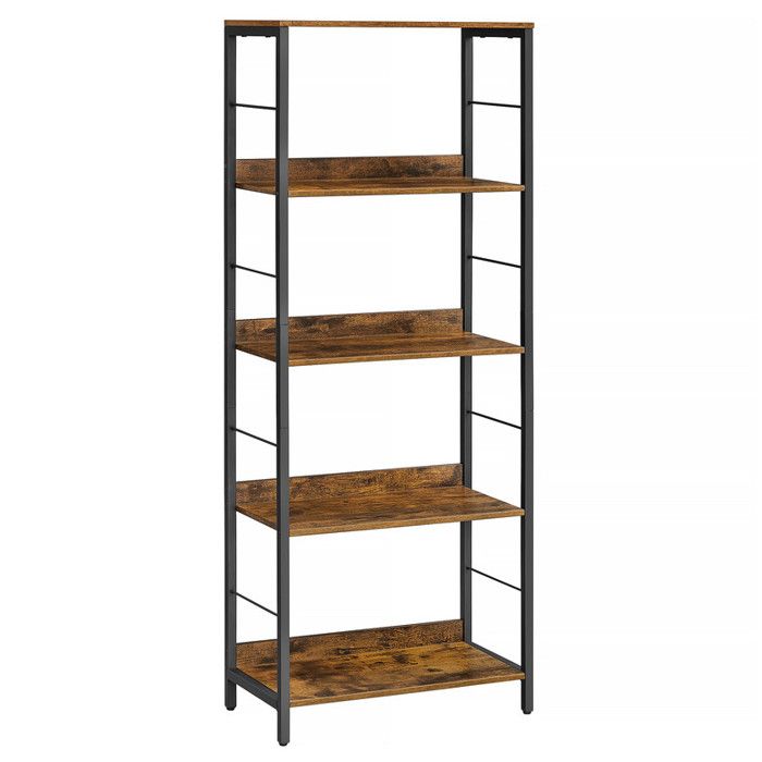 Bibliothèque sur 5 Niveaux avec Panneaux Arrière Style Industriel pour Salon Étude Bureau à Domicile Marron Rustique et Noir