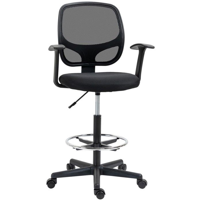 Chaise bureau ergonomique pivotante dessinateur noir 120kg - Repose-pieds réglable 60x56x110-132cm Chaise bureau ergonomique pivotante dessinateur noir 120kg - Repose-pieds réglable 60x56x110-132cm