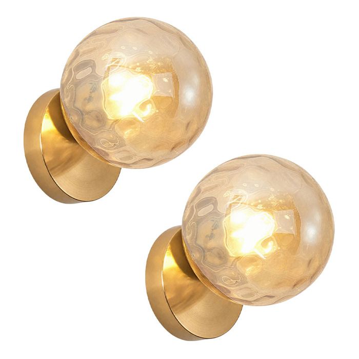 iDEGU Lot de 2 Lampe Murale Industriel Moderne Applique Murale Abat-jour en Veines deau Ambre E27 Eclairage de Murale avec Base Or