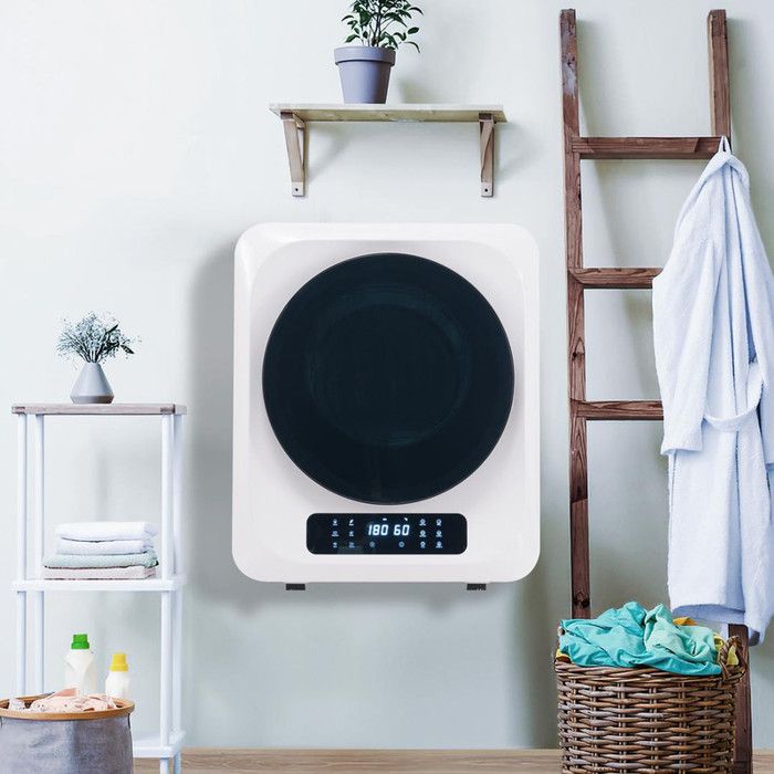 Séchoir à évacuation avec protection thermique séchoir mural 850 Watt avec tambour en acier inoxydable capacité 2.5kg blanc