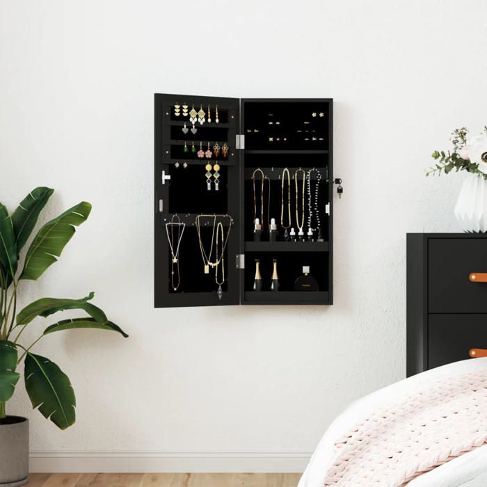 Armoire à bijoux murale - vidaXL - Miroir - Noir - 30x85x67 cm
