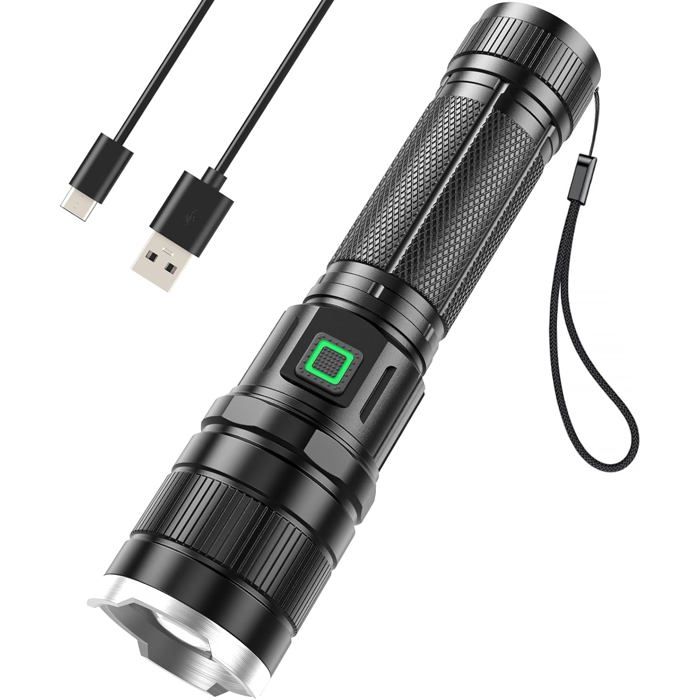 Lampe torche LED rechargeable 6000 lumens ultra-lumineuse alimentée par batterie avec 3 modes zoomable étanche IP65