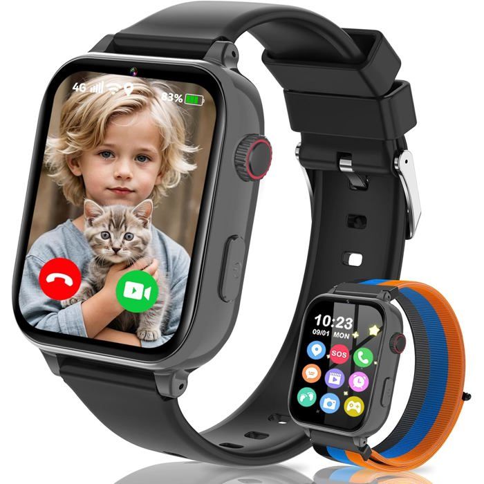 Montre Connectée Enfant 4G 4G Smartwatch avec GPS SOS Appels et Jeux