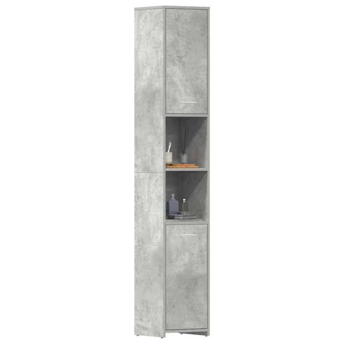 Armoire de salle de bain - WIENS - Gris béton - Bois dingénierie - 30x30x1835 cm - 6 compartiments - 2 portes