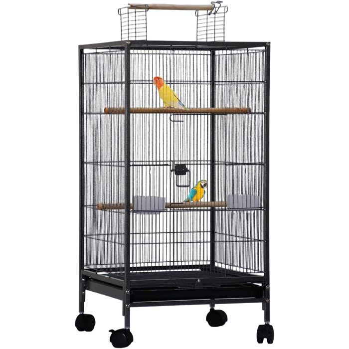 Comparer les prix de Grande cage oiseaux PROMIRACAL avec support et roulettes volière perroquet métal 455x455x1005cm avec perchoirs et mangeoires
