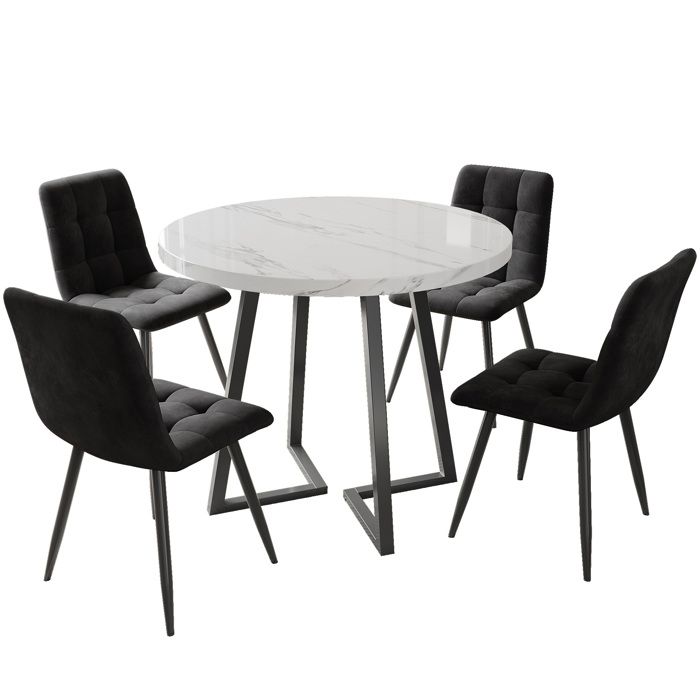HOMVRA Ensemble table à manger ronde avec 4 chaises 80x80x75 cm avec pieds réglables MDF Multicolore