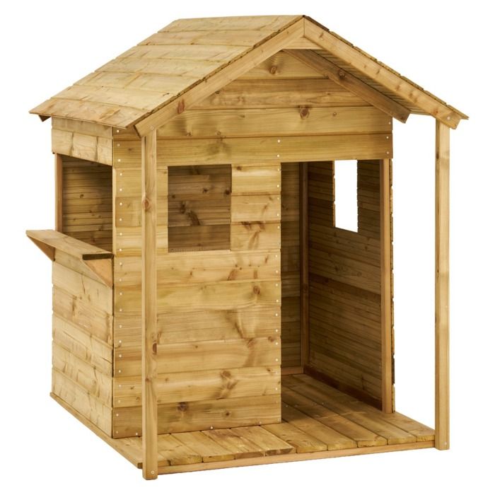 KANGUI Maisonnette bois enfant extérieur COSI - Toit étanche - Comptoir - Mini Terrasse Préau